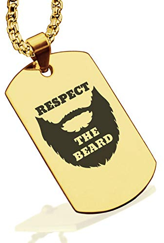 Comfort Zone Studios Stainless Steel Respect the Beard Dog Tag Pendant Necklace, Gold