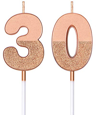 BBTO 30. Geburtstag Kerzen Glitzer Kuchen Ziffern Kerzen 30. Geburtstag Torte Topper Dekoration für Geburtstag Hochzeit Jahrestag Feier Gunst, Rose Gold