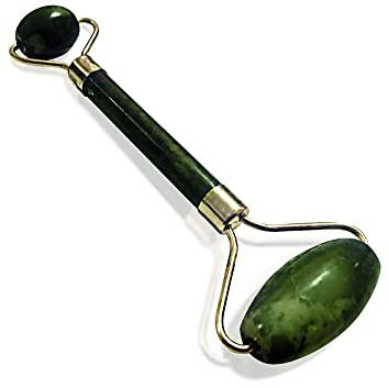 EUROXANTY Rodillo masajeador de piedra de Jade | Piedra para Masaje facial | Contorno de ojos | Piedra de Cuarzo verde | Bienestar y belleza de la piel | Roller
