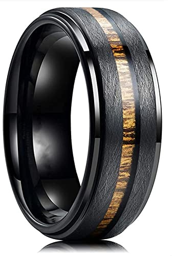 HCMA Nouveau élégant 8mm Hommes Noir carbure de tungstène Anneau en Acier Inoxydable Bijoux Surface brossé Patch Bague de fiançailles Bijoux