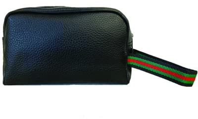 PR Service PRS Pochette Borsello Casual da Polso Uomo Donna in ecopelle sintetica con cinturino in tessuto - Trousse Viaggio Porta Oggetti Nero 12x20x7 cm