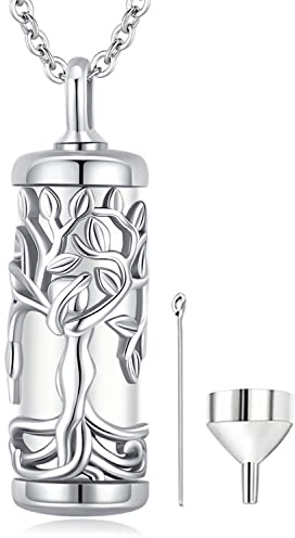 Friggem Collana Urna per Ceneri, Ciondolo Albero della con Medaglione in Argento Sterling 925, Collana di Gioielli Cremazione per Ceneri Regali per Donna Uomo Mamma Ragazze