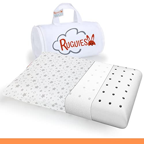 RUGUIES- Viskoelastisk kudde för barn och spädbarn, allergivänlig och andas- Barnkudde- Tvättbart överdrag i bomull-OEKO-TEX- Från 1 till 10 år XL (58x32cm)- Reseväska ingår. (58x32x5cm, STARS)