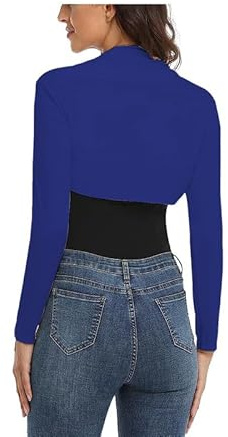 Prime fashions Ny långärmad topp för kvinnor beskuren enkel bolero cardigan dam axelstorlekar, Marinblått Xsp, 38/40 SE