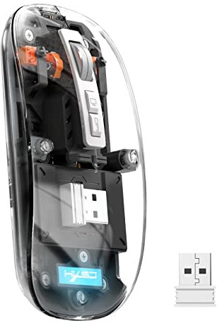 UrChoiceLtd Ratón inalámbrico Bluetooth T900, ratón inalámbrico Delgado multidispositivo (Modo Dual: BT 5.1/5.2+2.4G), batería de 400 mAh 2400 dpi Ratones ópticos USB Transparentes (Negro)