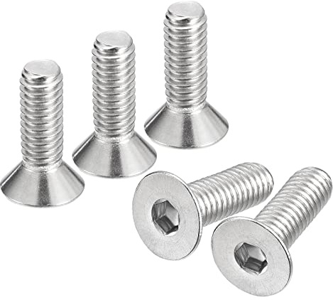 sourcing map Tornillos de cabeza avellanada plana de 5/16-18 x 1 pulgada, 5 tornillos hexagonales de acero inoxidable 304, rosca completa, pernos avellanados