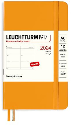 LEUCHTTURM1917 367676 Wochenkalender, Softcover, Pocket (A6) 2024, 12 Monate, Rising Sun, Englisch