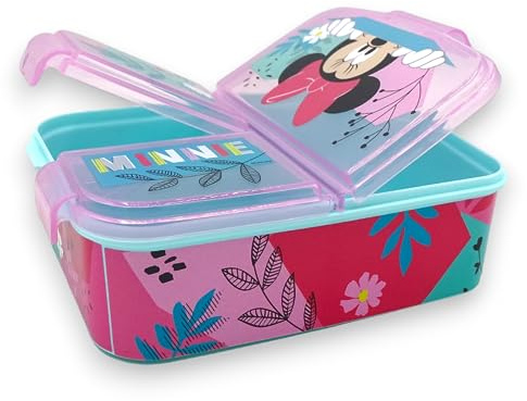 variouss Fiambrera Escolar de 3 Compartimentos, Tapex Sandwichera infantil para almuerzo con licencia oficial (MInnie Mouse)