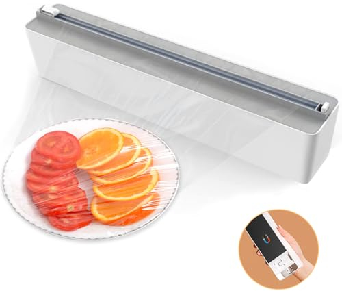 Cling Film Dispenser and Cutter Magnetic - Upgrade Wall Mounted Kitchen Tin Foil Dispenser and Cutter, Kitchen Roll Holder Wall Mounte with Slide Cutter, Refillable Cling Wrap, Tin Foil and Wax Paper