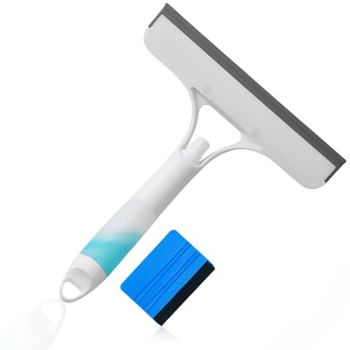 Qualsen Tergivetro Versatile 3 in 1,Tergivetro per Doccia con Spruzzatore di Spugna,Tergicristallo doccia,Tiraacqua Vetri Doccia Adatto per Finestre, Porte in Vetro, Specchi, Finestrini Auto