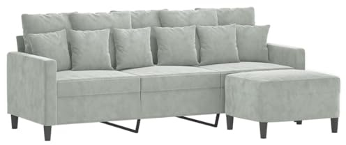 vidaXL Sofa 3 Sitzer, Couch mit Fußhocker, Liegesofa für Wohnzimmer, Polstersofa Sessel Relaxsofa Loungesofa Relaxcouch TV Sofa, Hellgrau Samt