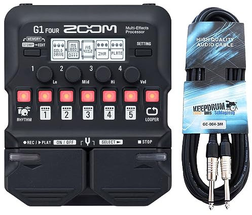 Zoom G1 FOUR Multi-Effektgerät Effektpedal für Gitarre + keepdrum Klinkenkabel 3m