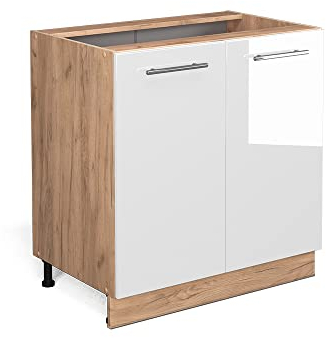 Vicco Küchenunterschrank Fame-Line, Weiß Hochglanz, 80 cm mit Regal, AP Anthrazit