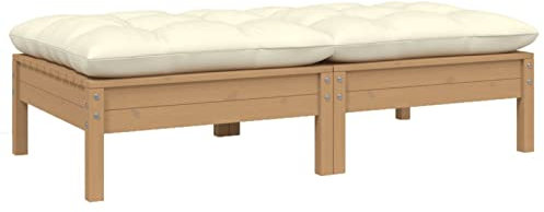 Homgoday Gartensofa 2-Sitzer Massivholz Kiefer mit Kissen Cremasofa Outdoor Paletten Holz Sofa Paletten Outdoor Braun Honigfußstütze (2 Stück)