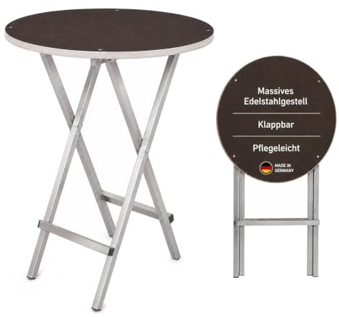 Feuerfest 123 GmbH Stehtisch klappbar - unempfindlich & langlebig, kinderleichte Montage - Gartentisch Outdoor rund wetterfest - Stehbiertisch mit Edelstahlgestell - Bartisch [Ø 80 cm x 110 cm]