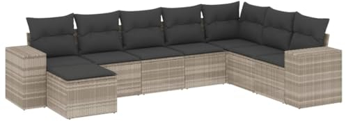 vidaXL Garten Sofagarnitur mit Kissen 8-TLG., Gartenmöbel Gartengarnitur, Sitzgruppe Sitzgarnitur, Lounge Sofa Garnitur Terrasse, Hellgrau Poly Rattan