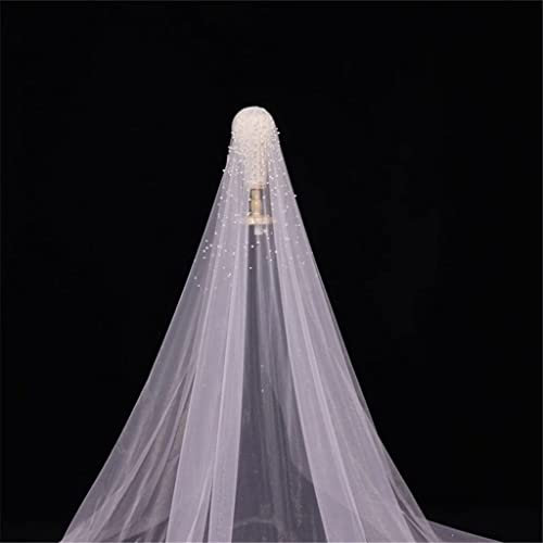 ABNNHK 300 cm Langer Perlen-Hochzeitsschleier, Tüll-Brautschleier, mit Perlen besetzter Brautschleier, elfenbeinfarbener Brautschleier mit Kamm (Farbe: Elfenbein, Größe: 300 cm) Brautschl