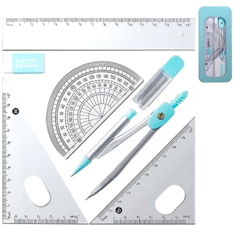 Sghtil Set di compasso e goniometro, goniometro e compasso | Kit geometria per artisti e studenti – Student Supplies – Set di bussole da disegno e goniometro per studenti e ingegneri