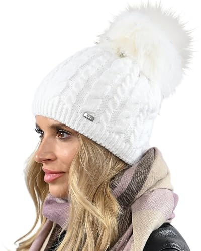 Alur Mütze Damen Beanie Wintermütze Strickmütze mit Bommel - Warme Elastisch Elegant Winter Mütze EKO Bommelmütze - Weiches Garn Stilvoll Universell Warm