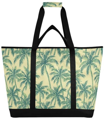 Isolierte Kühltasche im Retro-Stil, Motiv: grüne Palme, wiederverwendbare Einkaufstaschen mit Reißverschluss, tragbare große Kühltasche für Reisen oder Camping