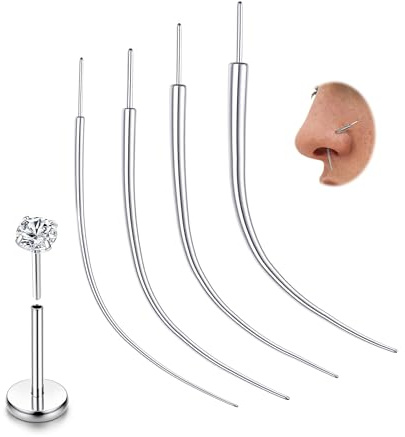 Chriscoco 14G/16G/18G/20G Taper Piercing ASTM F136 Titanio Piercings de Inserción Agujas Piercing - Con Roscas Internas/Externas y Liso Para Nariz Orejas Cejas Lengua Labios