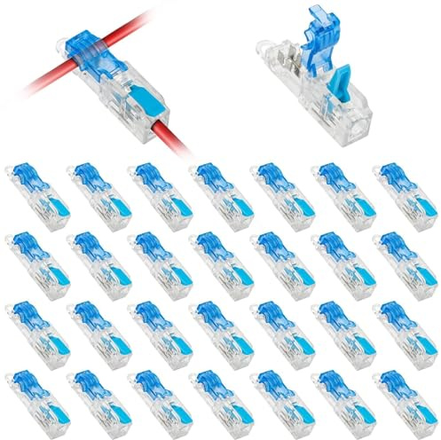 Linkstyle 30PCS Low Voltage T Tap Wire Connectors for 20-14 AWG, No Stripping Solderless Lever Lock Quick Connect Splice,1 in 1 Out Wire Connectors, for Landscape Lighting, LED Wiring