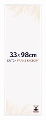 Dutch Frame Factory - Bilderrahmen 33x98 cm Weiß Hochglanz - Kunststoff | Antireflex-Acrylglas aus Kunststoff, Wandmontage, Geeignet für Fotos, Poster und Puzzles, Easy, Made in Holland