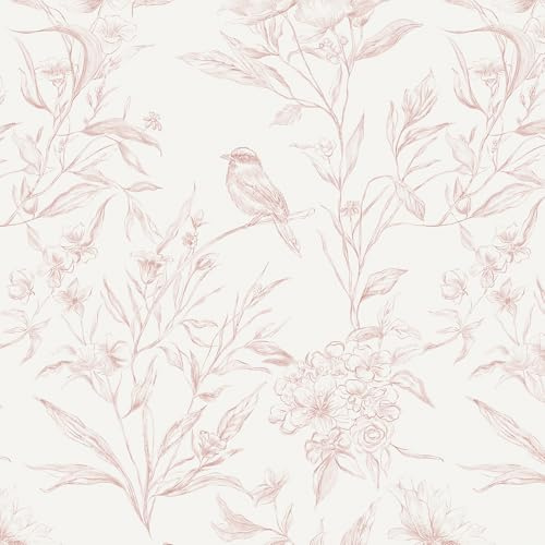 LiKiLiKi Film autocollant pour meubles - Papier peint floral beige et rose - 44 x 300 cm - Papier peint mural autocollant pour meubles, table, chambre à coucher, salon - Imperméable - Facile à couper