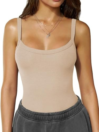 Sukiglam Camisetas Tirantes Mujer Verano Sexy con Cuello en U Camiseta sin Mangas Básica Ajustado Chalecos Top Deportivas Y2k Costilla Tank Tops sin Espalda Casual Blusa Elástica Camisola Shirt