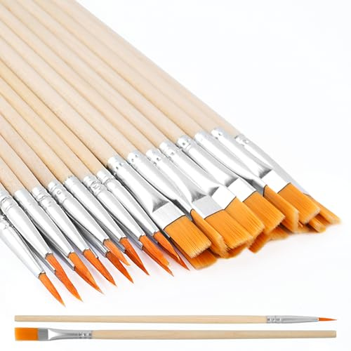 Pinboov 30 Pinsel Set,15 Flache und 15 Runde Kleine Holzpinsel für Kinder