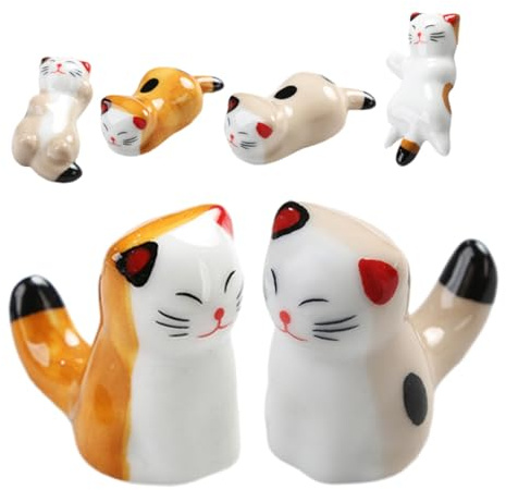ULTECHNOVO Porta Bacchette in Ceramica Decorativo a Forma di Gatto, Poggia-Bacchette da Tavolo per Bacchette, Cucchiai e Forchette, Set da 6 Pezzi per Abbellire La Cucina e Tavola
