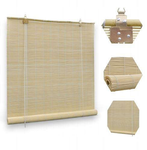Tenda a rullo in bambù per interni 140 x 220 cm - Naturale Oscurante, Tende per Finestra in Bambù per Soggiorno e Camera da Letto
