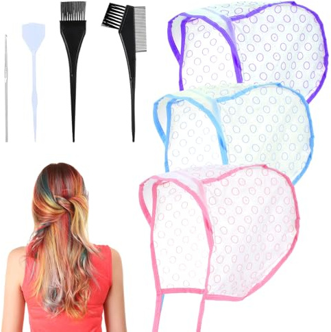 Ouligay Lot de 9 bonnets à mèches - Avec pinceaux et aiguilles - Accessoires de coloration pour salon de coiffure, coiffure et bricolage