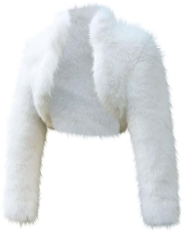 ANHATUIV Womens Faux Fur Coat Cropped Fleece Jacket Women V Neck Long Sleeve Plush Fluffy Coat Outwear Evening Shrug for Dress Wedding Gown Fuzzy Formal Faux Fur Bolero Jacket