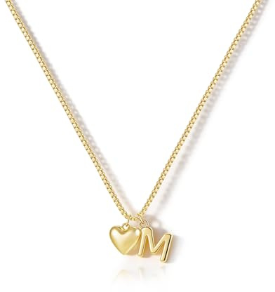 HANLI Gold Herz Buchstaben Halskette Damen Namenskette Namen Kette Mit Kleinem Herz Buchstaben Anhänger Personalisierte Initial Kette Für Damen Mädchen Beste Freundin Geschenk Schmuck