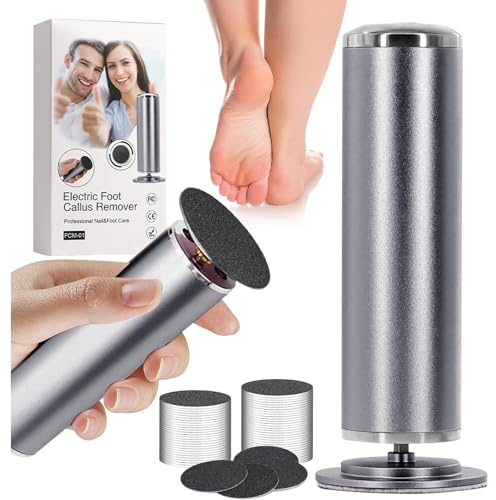 Souvik Pedicure Elettrico, Lima Elettrica Calli con 60 Dischetti Sostituibili, Rimuovi Calli Professionale Piedi per Cura dei Piedi per Talloni Screpolati, Rotazione 360°, Velocità Regolabile, Grigio