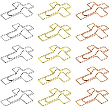 heqxwl Metal Pen Holder Pack of 15 - Cross Design Pen Holder in Gold, Silver & Rose Gold - Creative Clip Holder for Notebook, Planner, Calendar, Desk