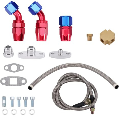 maXpeedingrods Turbo Ölzulaufleitung Fitting Adapter Flange Kit, Turbo Ölzulauf Rücklaufleitung AN10 Fitting Adapterflanschsatz Ölleitung für T3 T4 T70 T66 T04E