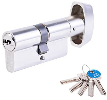 Tesa Assa Abloy T65B3040N Cilindro De Seguridad Estándar T60 Niquelado 30 x 40 mm Llave - Botón Leva Larga