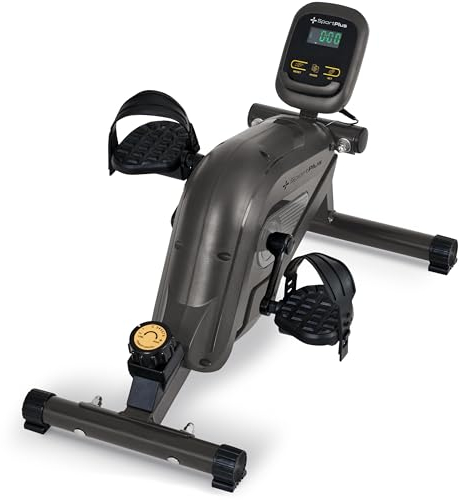 SportPlus Beintrainer für zuhause & Büro, Mini-Heimtrainer mit Magnet-Bremse & 8 Widerstands-Stufen, Mini Fitnessbike mit Trainingscomputer, extra breite Pedale, App kompatibel