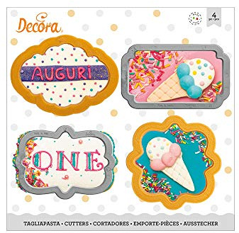 Decora 0255088 Set 4 Tagliapasta Cornici Mini In Plastica, Il Kit Ideale per Creare Decorazioni in Pasta di Zucchero o di Gomma, Made in Italy, Design originale. Confezione da 4 pezzi.