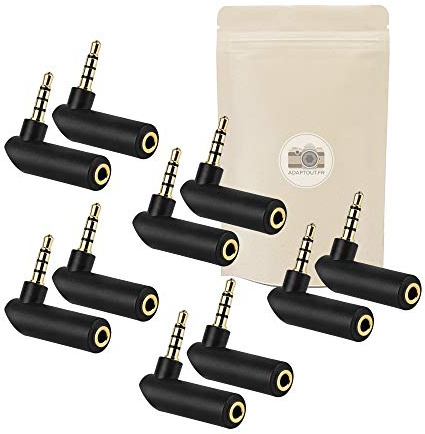 10x Adattatore minijack mini jack 3,5mm con gomito angolo retto 90° maschio/femmina - Connettore stereo in ABS e metallo placcato oro 18K - Adaptout marca francese