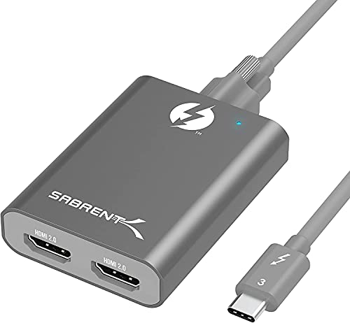 SABRENT USB Type-c Thunderbolt 3 a 2 HDMI, Adattatore da USB C a HDMI, Convertitore USB C a HDMI, risoluzioni 4K a 60Hz, cavo staccabile e bloccaggio a vite,per PC,Notebook,Tablet,MacBook (TH-S3H2)