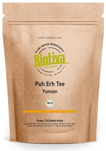 Puh Erh Tee Bio 100g - Schwarztee - Region Yunnan in China - Camellia Sinensis - dunkelbraune bis dunkelrote Tasse - aus kontrolliert biologischem Anbau - Biotiva