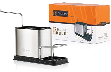 Chefstair® Premium Spülbecken Organizer aus 201 Edelstahl - mit Einzigartigem Anti-Rutsch Boden - Spülorganizer mit praktischem Spültuchhalter - Lappen und Schwammhalter Spülbecken