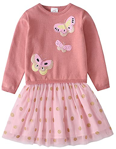 VIKITA Niñas Vestidos Algodón Suéter de Manga Larga Vestido Invierno 2-8 Years