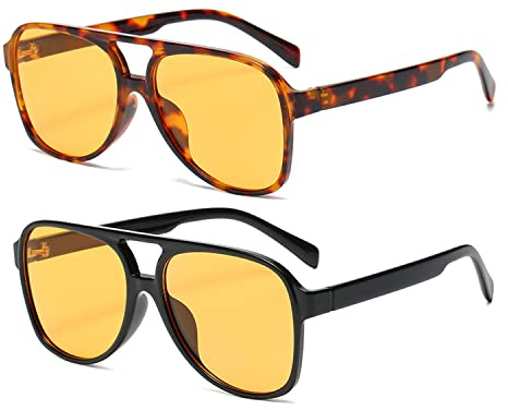 YAMEIZE Retro Nachtsicht Rechteckige Sonnenbrille für Damen Herren Quadratische Doppelsteg UV400 Schutzbrille zum Autofahren
