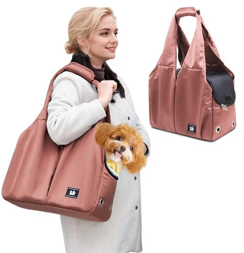 PETCUTE Borsa Trasportino Cane Gatti,Borsa per Cani Piccola Taglia con Cintura di Sicurezza Interna,Traspirante e Confortevole Borsa a Tracolla per Animali Domestici con Tasche,Fino a 6 kg