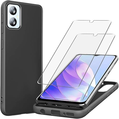 TTSWJBD for Blackview A52/A52 Pro Case with 2 Pack Tempered Glass Screen Protector Silicone Shockproof Phone Case with [Soft Anti-Scratch ] Protective Cover for Blackview A52 (Black)