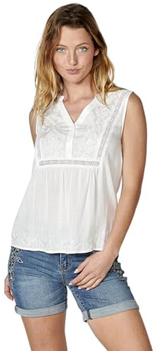 Koroshi Blusa fluida sin Mangas con Detalles Bordados Florales para Mujer | Moda Actual, de Color Blanco/White, Talla S